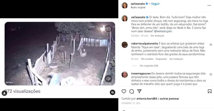Video publicado por Carla Cecato em sua rede social - Foto Reprodução Instagram Video publicado por Carla Cecato em sua rede social - Foto Reprodução Instagram