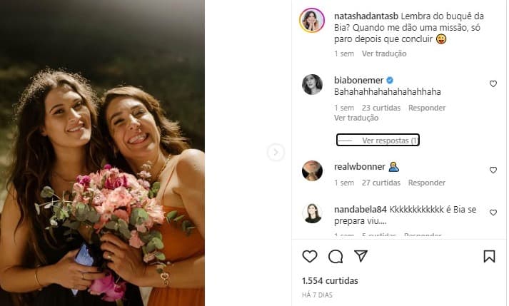 Natasha Dantas recordou situação vivida com Bia Bonemer (Foto Reprodução/Instagram) Natasha Dantas recordou situação vivida com Bia Bonemer (Foto Reprodução/Instagram)