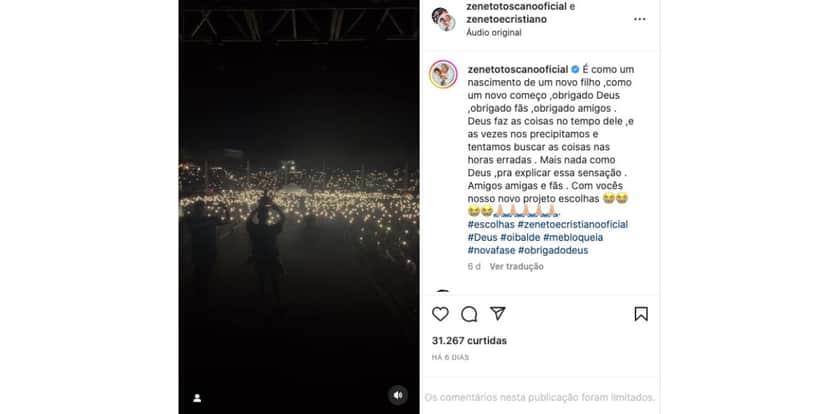 Zé Neto faz anuncio sobre nova fase da dupla (Foto: Instagram) Zé Neto faz anuncio sobre nova fase da dupla (Foto: Instagram)