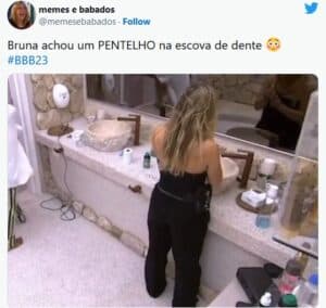 Bruna Griphao encontra "pentelhos" em sua escova de dente no BBB23 (Foto: Reprodução / Twitter) Bruna Griphao encontra "pentelhos" em sua escova de dente no BBB23 (Foto: Reprodução / Twitter)