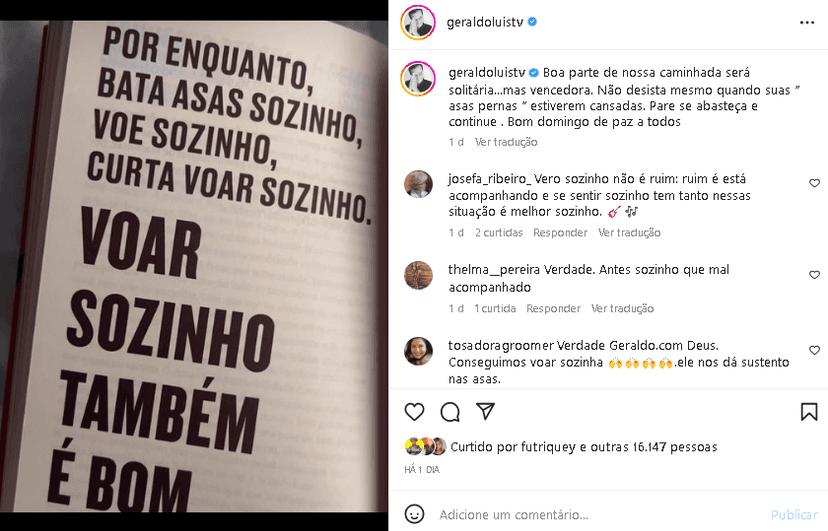 Geraldo Luís deixou recado reflexivo e surpreendeu (Foto: Reprodução/ Instagram) Geraldo Luís deixou recado reflexivo e surpreendeu (Foto: Reprodução/ Instagram)