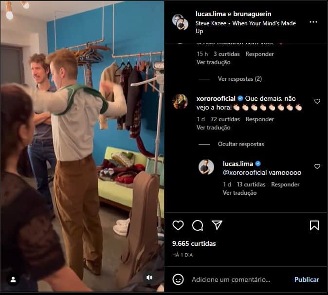 Vídeo compartilhado por Lucas Lima e o comentário de Xororó - Foto: Reprodução/Instagram Vídeo compartilhado por Lucas Lima e o comentário de Xororó - Foto: Reprodução/Instagram