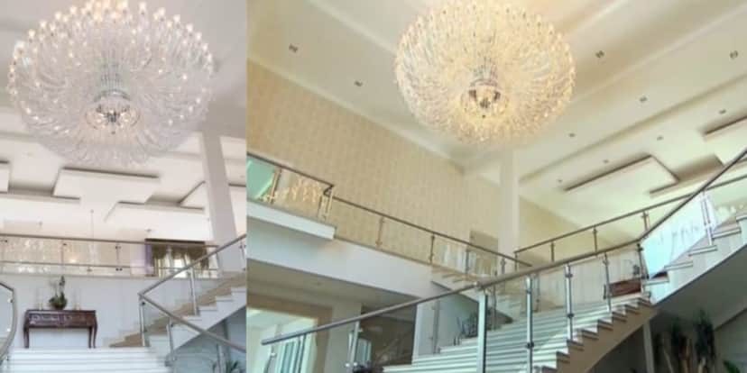 Lustre enorme, avaliado em R$150 mil da residência de Flávia Fonseca (Reprodução: Youtube) Lustre enorme, avaliado em R$150 mil da residência de Flávia Fonseca (Reprodução: Youtube)