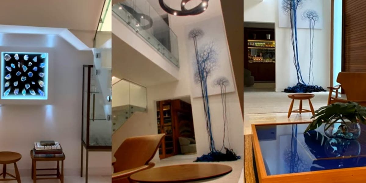 A casa possui uma decoração toda assinada pelos 'Os Gêmeos' (Reprodução: Youtube) A casa possui uma decoração toda assinada pelos 'Os Gêmeos' (Reprodução: Youtube)