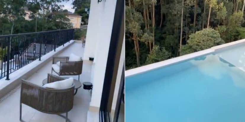Varanda e piscina absurda da mansão de Simone (reprodução: Youtube) Varanda e piscina absurda da mansão de Simone (reprodução: Youtube)