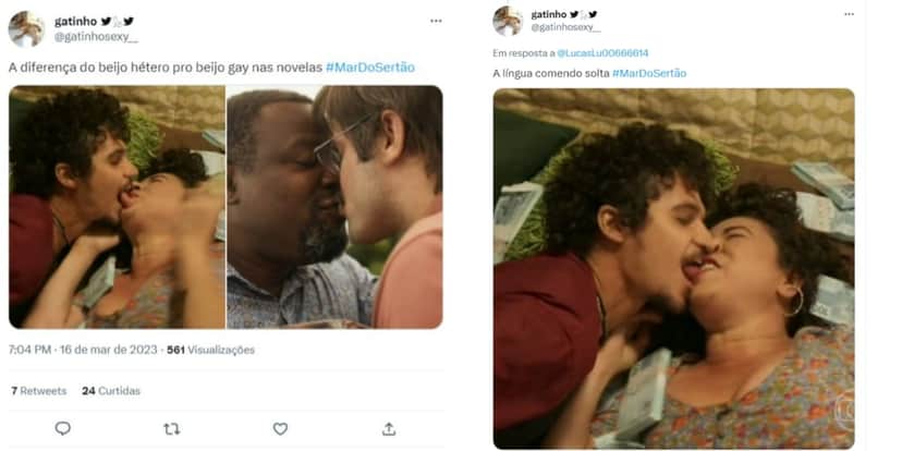Reação do público sobre beijo em "Mar do Sertão" (Foto: Reprodução/Twitter) Reação do público sobre beijo em "Mar do Sertão" (Foto: Reprodução/Twitter)