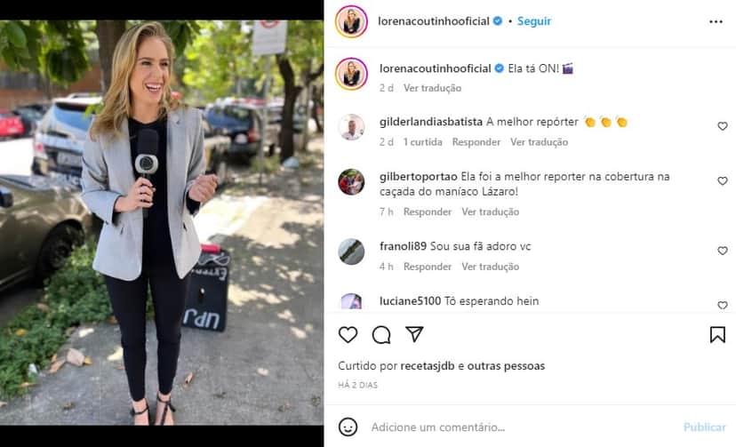 Lorena Coutinho trabalha na Record há 10 anos e se casou com a produtora da TV Globo (Foto: Reprodução) Lorena Coutinho trabalha na Record há 10 anos e se casou com a produtora da TV Globo (Foto: Reprodução)