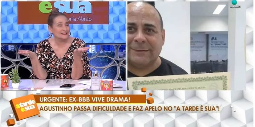 Agustinho apelou por emprego durante o programa de Sonia Abrão (Reprodução: RedeTV) Agustinho apelou por emprego durante o programa de Sonia Abrão (Reprodução: RedeTV)