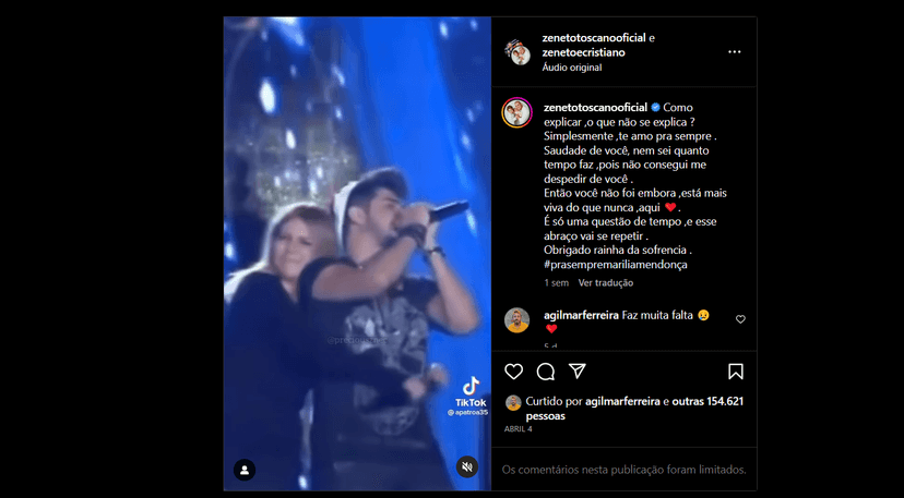 Homenagem de Zé Neto para Marília Menconça, nossa eterna rainha da sofrência (Foto Reprodução/Instagram) Homenagem de Zé Neto para Marília Menconça, nossa eterna rainha da sofrência (Foto Reprodução/Instagram)