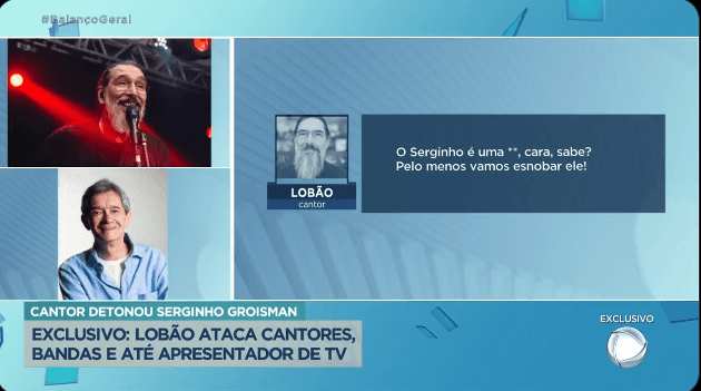 Lobão detona Serginho Groisman (Foto Reprodução/PlayPlus) Lobão detona Serginho Groisman (Foto Reprodução/PlayPlus)