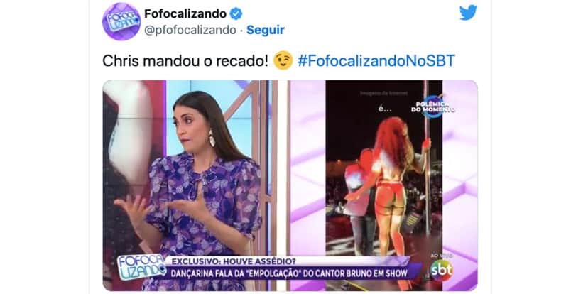 Chris Flores fala sobre Bruno no Fofocalizando (Foto: Reprodução / SBT) Chris Flores fala sobre Bruno no Fofocalizando (Foto: Reprodução / SBT)