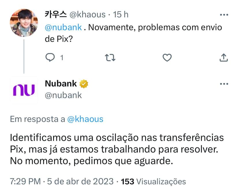 Clientes do Nubank estão furiosos com a instabilidade do Pix na instituição - Foto Reprodução Twitter Clientes do Nubank estão furiosos com a instabilidade do Pix na instituição - Foto Reprodução Twitter