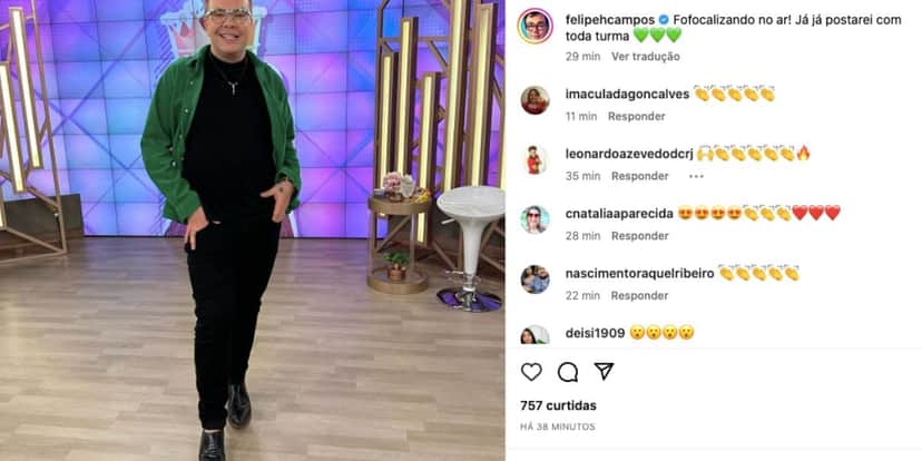 Felipeh Campos no Fofocalizando do SBT (Foto: Reprodução / Instagram) Felipeh Campos no Fofocalizando do SBT (Foto: Reprodução / Instagram)