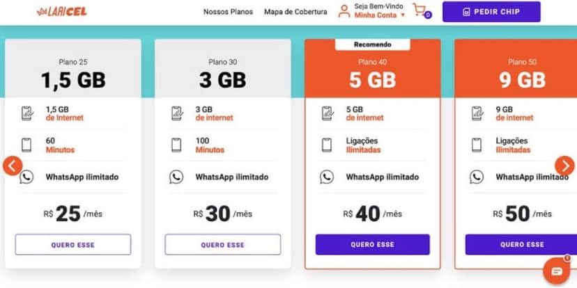 Pacotes LariCel (Reprodução/Internet) Pacotes LariCel (Reprodução/Internet)