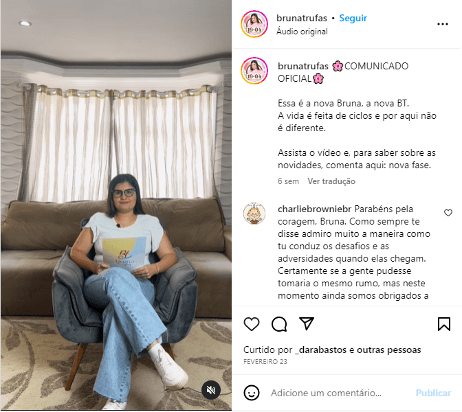 A CEO da marca disse que Bruna Trufas ficará no ramo de delivery - Foto: Reprodução/Instagram A CEO da marca disse que Bruna Trufas ficará no ramo de delivery - Foto: Reprodução/Instagram