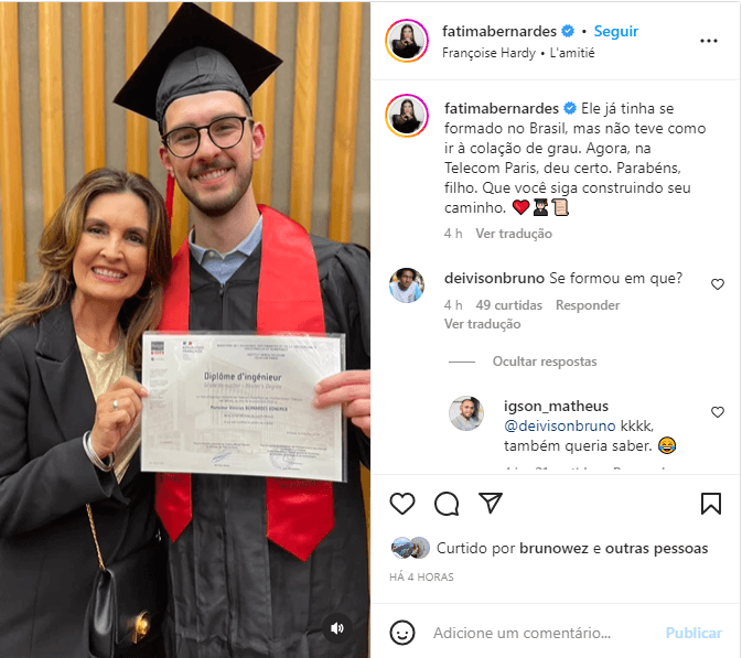 Fátima Bernardes se declara ao filho em textão - Foto: Reprodução/Instagram Fátima Bernardes se declara ao filho em textão - Foto: Reprodução/Instagram