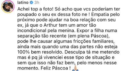 Print mostrando comentário de Latino na publicação (Foto Reprodução/Instagram) Print mostrando comentário de Latino na publicação (Foto Reprodução/Instagram)