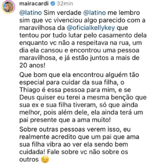 Resposta de Maíra Cardi para Latino (Foto Reprodução/Instagram) Resposta de Maíra Cardi para Latino (Foto Reprodução/Instagram)