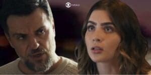 Chiara e Moretti em cenas de Travessia (Foto: Reprodução / Globo / Montagem TV Foco) Chiara e Moretti em cenas de Travessia (Foto: Reprodução / Globo / Montagem TV Foco)