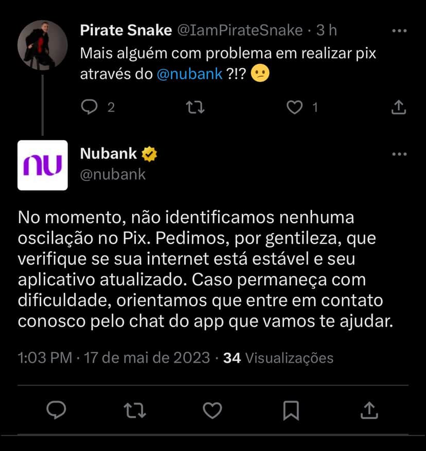 Clientes do Nubank estão enfurecidos com situação nesta quarta-feira (17) - Foto Reprodução Twitter Clientes do Nubank estão enfurecidos com situação nesta quarta-feira (17) - Foto Reprodução Twitter