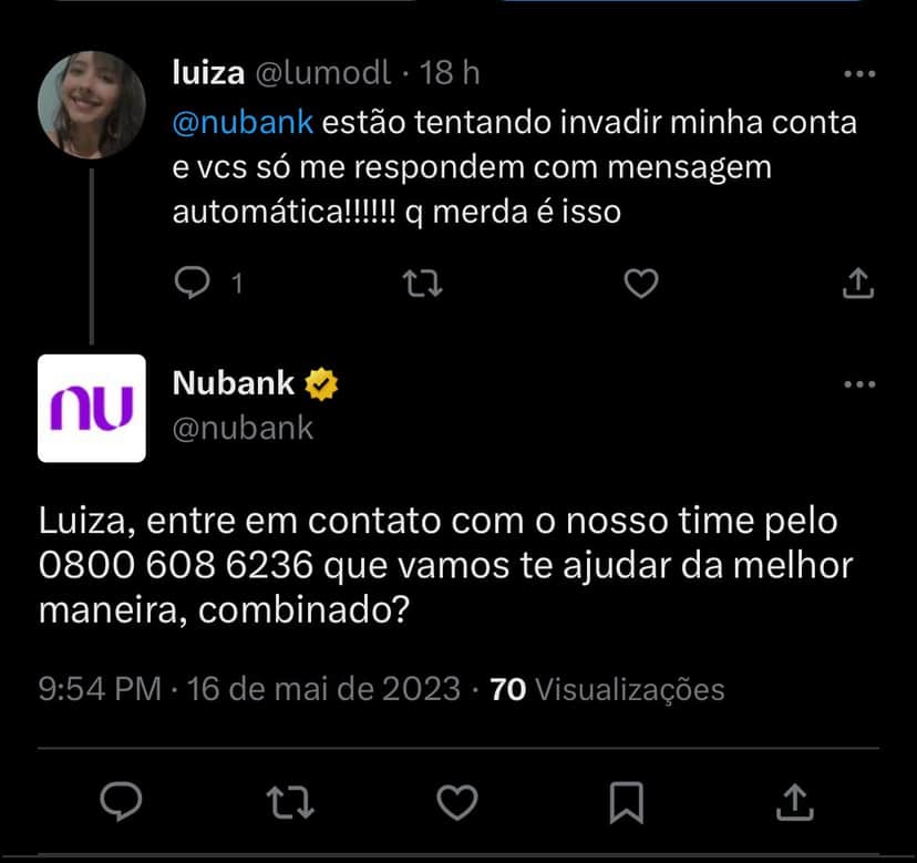 Clientes do Nubank estão enfurecidos com situação nesta quarta-feira (17) - Foto Reprodução Twitter Clientes do Nubank estão enfurecidos com situação nesta quarta-feira (17) - Foto Reprodução Twitter