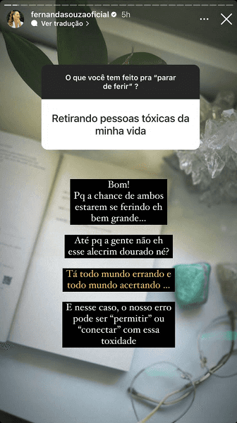 Publicação de Fernanda Souza nos stories (Foto: Reprodução/ Instagram) Publicação de Fernanda Souza nos stories (Foto: Reprodução/ Instagram)