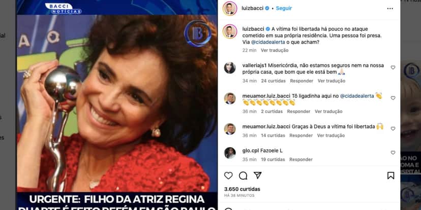 Luiz Bacci fala sobre filho de Regina Duarte (Foto: Reprodução / Instagram) Luiz Bacci fala sobre filho de Regina Duarte (Foto: Reprodução / Instagram)