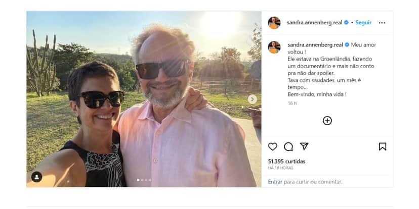 Sandra Annenberg e Ernesto Paglia (Foto: Reprodução / Instagram) Sandra Annenberg e Ernesto Paglia (Foto: Reprodução / Instagram)