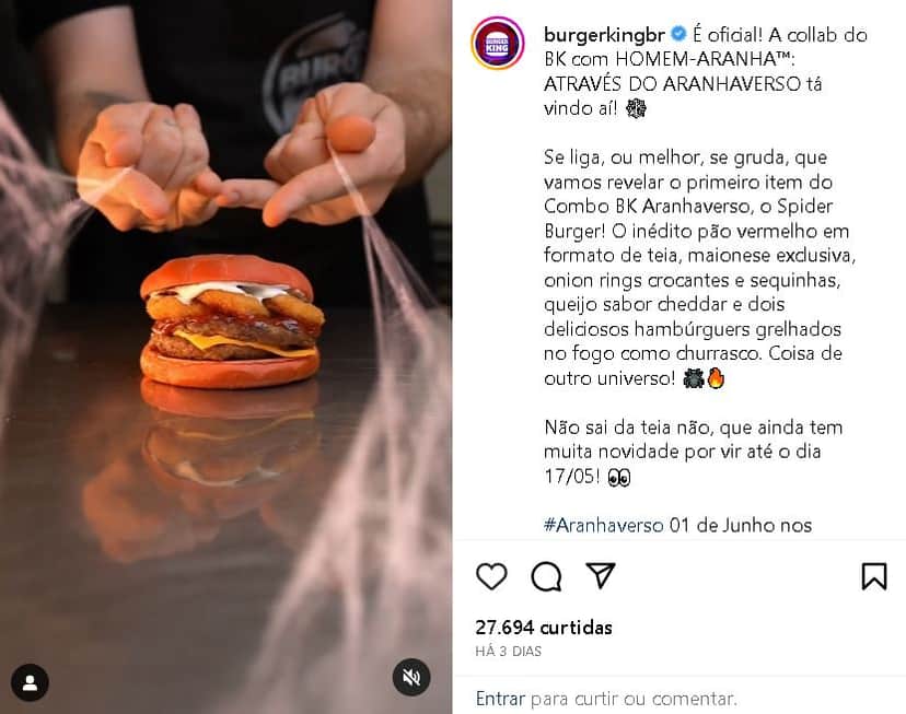 Sanduíche do Buger King - Foto Reprodução Instagram Sanduíche do Buger King - Foto Reprodução Instagram