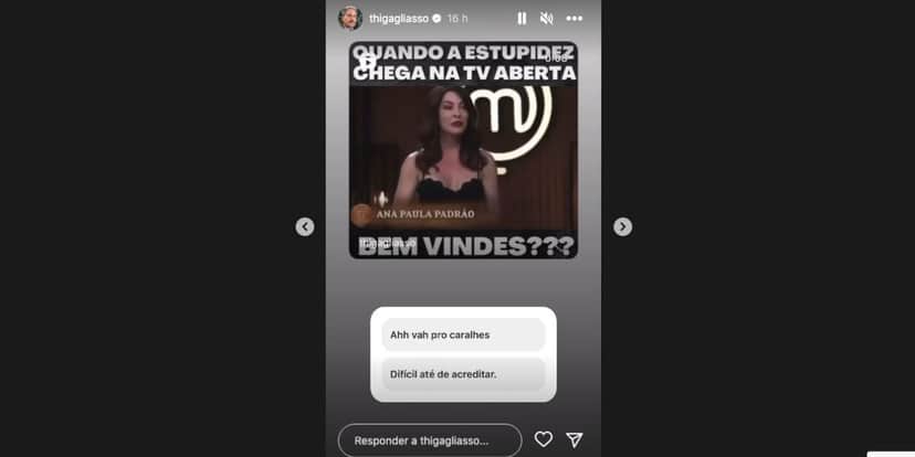 Thiago Gagliasso detona atitude de Ana Paula Padrão (Foto: Reprodução / Instagram) Thiago Gagliasso detona atitude de Ana Paula Padrão (Foto: Reprodução / Instagram)