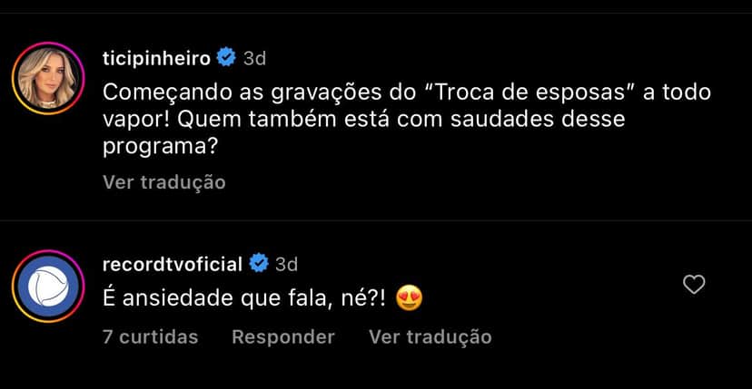 Ticiane Pinheiro confirma novo programa e Record deixa recado para apresentadora - Foto Reprodução Instagram Ticiane Pinheiro confirma novo programa e Record deixa recado para apresentadora - Foto Reprodução Instagram