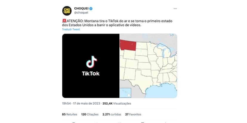 Aplicativo é banido em Montana nos Estados Unidos (Foto: Reprodução / Twitter Choquei) Aplicativo é banido em Montana nos Estados Unidos (Foto: Reprodução / Twitter Choquei)