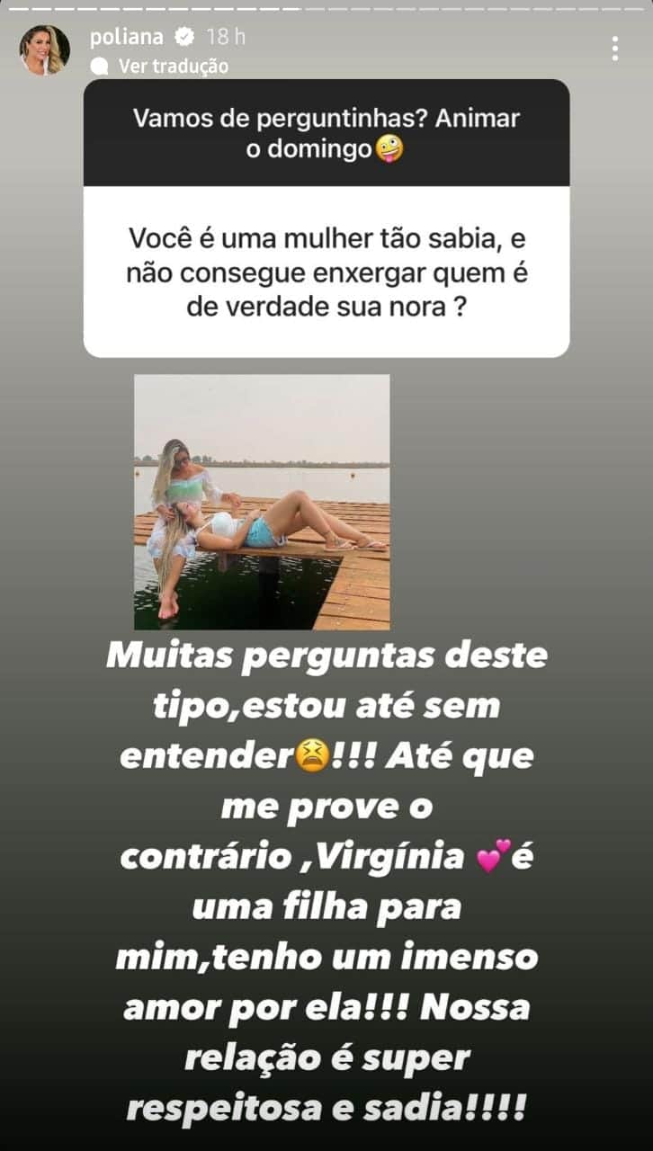 Publicação de Poliana Rocha sobre Virginia (Foto: Reprodução/ Instagram) Publicação de Poliana Rocha sobre Virginia (Foto: Reprodução/ Instagram)