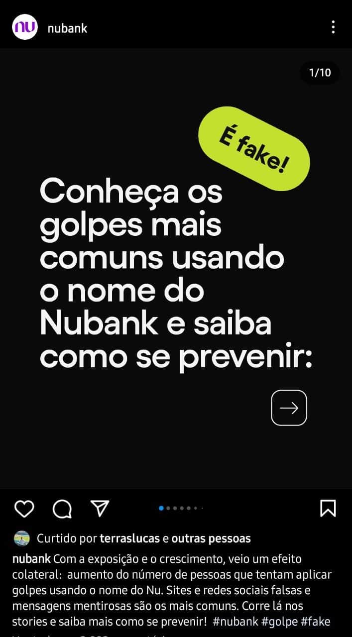 Publicação da NuBank (Foto: Reprodução/ Instagram) Publicação da NuBank (Foto: Reprodução/ Instagram)
