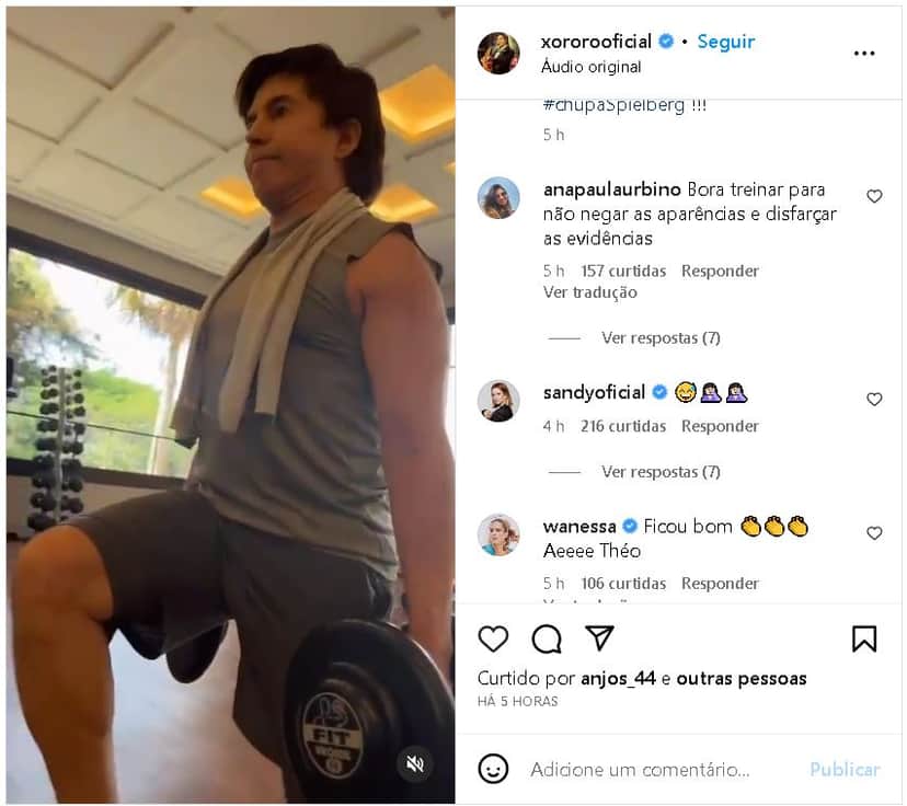 Xororó em vídeo feito pelo filho de Sandy e comentário da cantora - Foto Reprodução Instagram Xororó em vídeo feito pelo filho de Sandy e comentário da cantora - Foto Reprodução Instagram