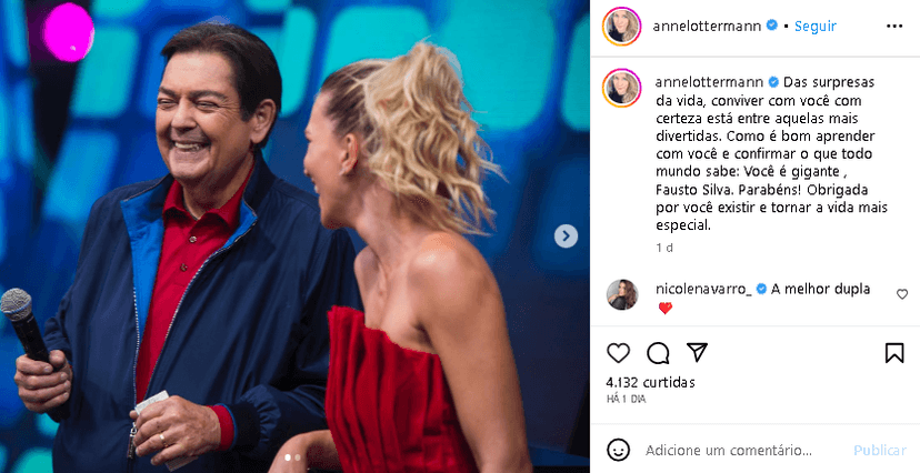 Anne Lottermann ao lado de Faustão (Foto: Reprodução/ Instagram) Anne Lottermann ao lado de Faustão (Foto: Reprodução/ Instagram)