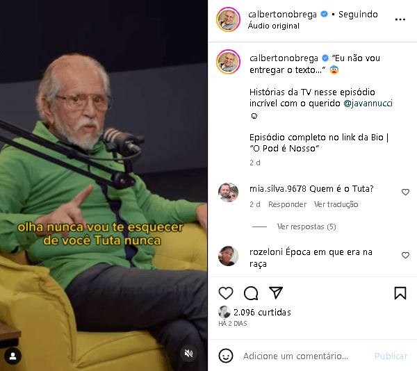 Carlos Alberto de Nóbrega sempre fez um relato sobre um trabalho (Foto: Reprodução/ Instagram) Carlos Alberto de Nóbrega sempre fez um relato sobre um trabalho (Foto: Reprodução/ Instagram)