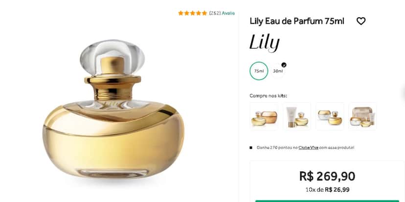 Lily Eau de Parfum no site do Boticário (Reprodução - O Boticário) Lily Eau de Parfum no site do Boticário (Reprodução - O Boticário)