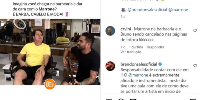 Marrone com o cantor Brendon Sales (Foto: Reprodução/Instagram) Marrone com o cantor Brendon Sales (Foto: Reprodução/Instagram)