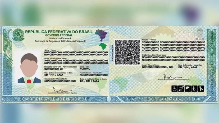 Modelo da nova Carteira de Identidade Nacional. Foto: Reprodução/Internet Modelo da nova Carteira de Identidade Nacional. Foto: Reprodução/Internet