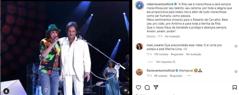 Linda declaração do cantor para Rita Lee (Reprodução: Instagram) Linda declaração do cantor para Rita Lee (Reprodução: Instagram)