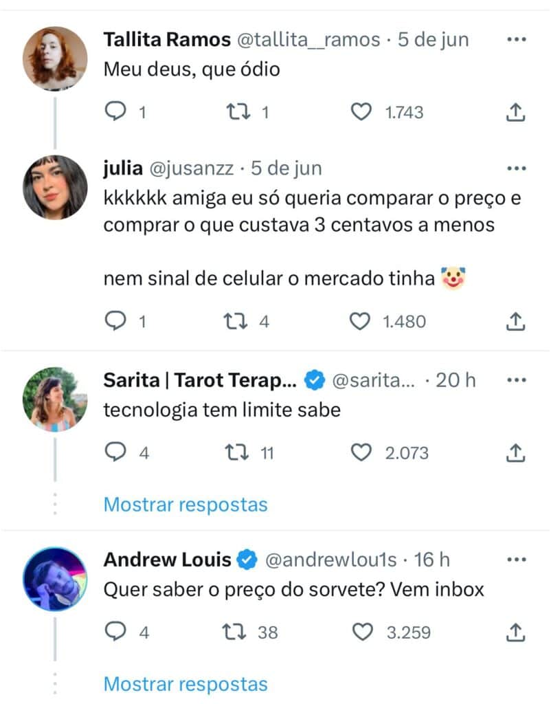Alguns clientes revoltados no Twitter com supermecados que precificam por QRcode - Foto Reprodução Twitter Alguns clientes revoltados no Twitter com supermecados que precificam por QRcode - Foto Reprodução Twitter