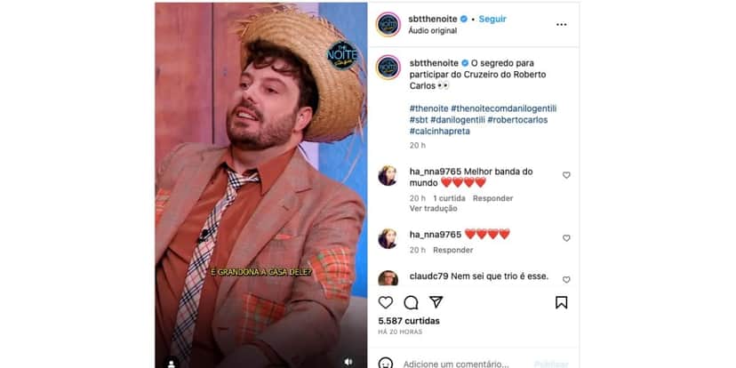 Danilo Gentili fala sobre Roberto Carlos no The Noite, do SBT (Foto: Reprodução / Instagram) Danilo Gentili fala sobre Roberto Carlos no The Noite, do SBT (Foto: Reprodução / Instagram)
