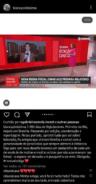 Publicação de Bianca Lima (Foto: Reprodução/ Instagram) Publicação de Bianca Lima (Foto: Reprodução/ Instagram)