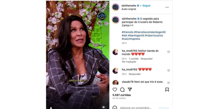 Paulinha Abelha fala sobre Roberto Carlos no The Noite, do SBT (Foto: Reprodução / Instagram) Paulinha Abelha fala sobre Roberto Carlos no The Noite, do SBT (Foto: Reprodução / Instagram)