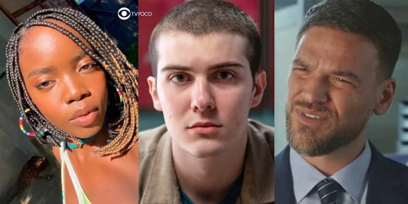Kate, Rafa e Theo em cenas de Vai na Fé (Foto: Reprodução / Globo / Montagem TV Foco) Kate, Rafa e Theo em cenas de Vai na Fé (Foto: Reprodução / Globo / Montagem TV Foco)