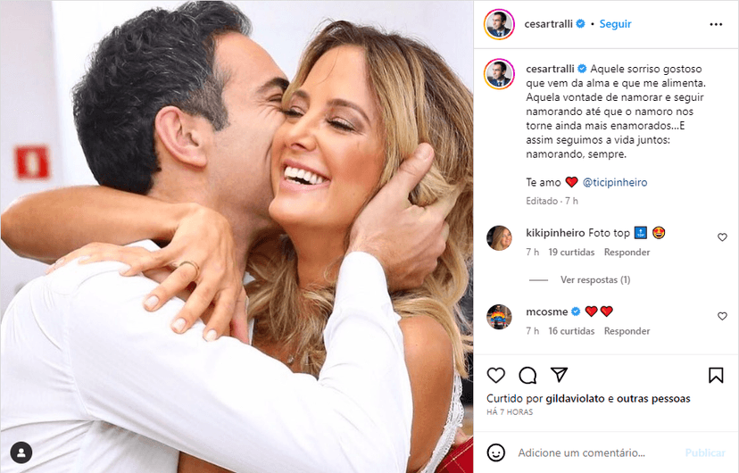 César Tralli se declara em textão a esposa, Ticiane Pinheiro - Foto: Reprodução/Instagram César Tralli se declara em textão a esposa, Ticiane Pinheiro - Foto: Reprodução/Instagram