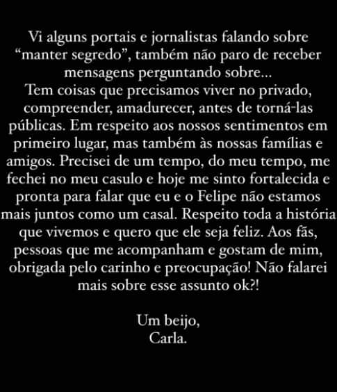 Comunicado de Carla Diaz (Foto: Reprodução / Instagram) Comunicado de Carla Diaz (Foto: Reprodução / Instagram)