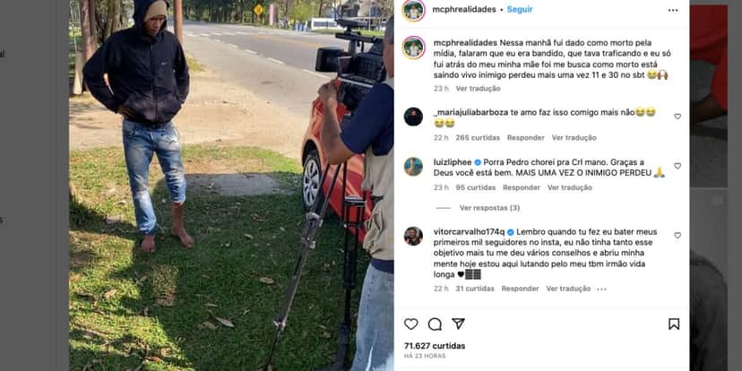 MC PH fala sobre notícia de morte (Foto: Reprodução / Instagram) MC PH fala sobre notícia de morte (Foto: Reprodução / Instagram)