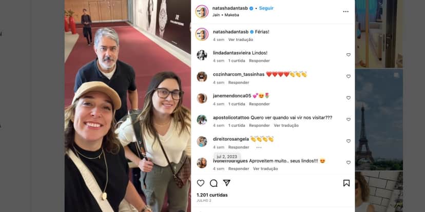 Bia Bonemer, Natasha Dantas e William Bonner em aeroporto (Foto: Reprodução / Instagram) Bia Bonemer, Natasha Dantas e William Bonner em aeroporto (Foto: Reprodução / Instagram)